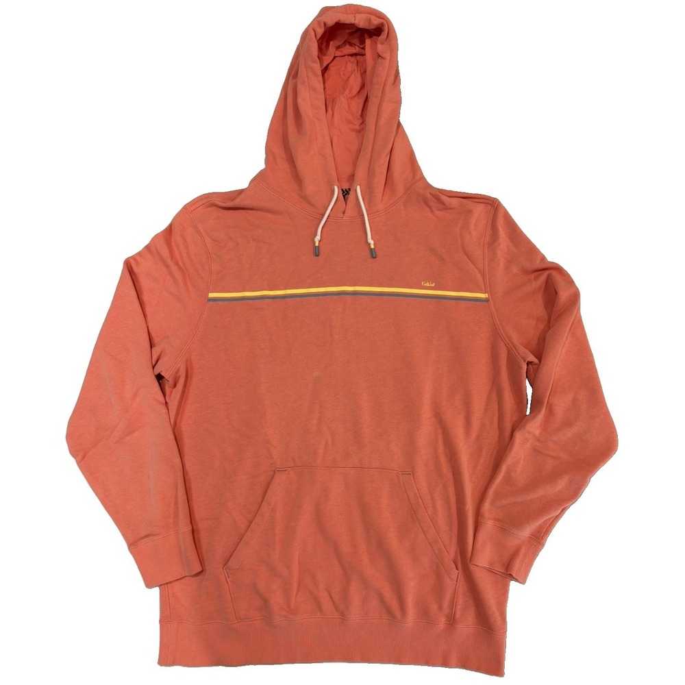 Far West Mens XL Hoodie Coral Orange Retro Stripe Pullover Hooded Sweatshirt